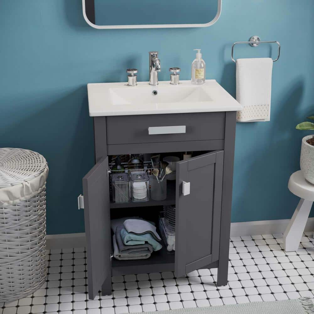 Laguna 24" Gray and White Modern MDF Ceramic Bathroom Vanity