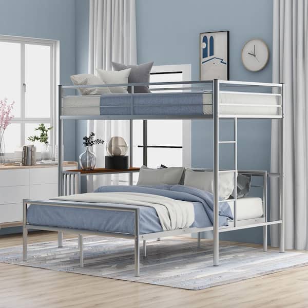 Twyla Silver Twin Over Full Metal Bunk Bed with Desk