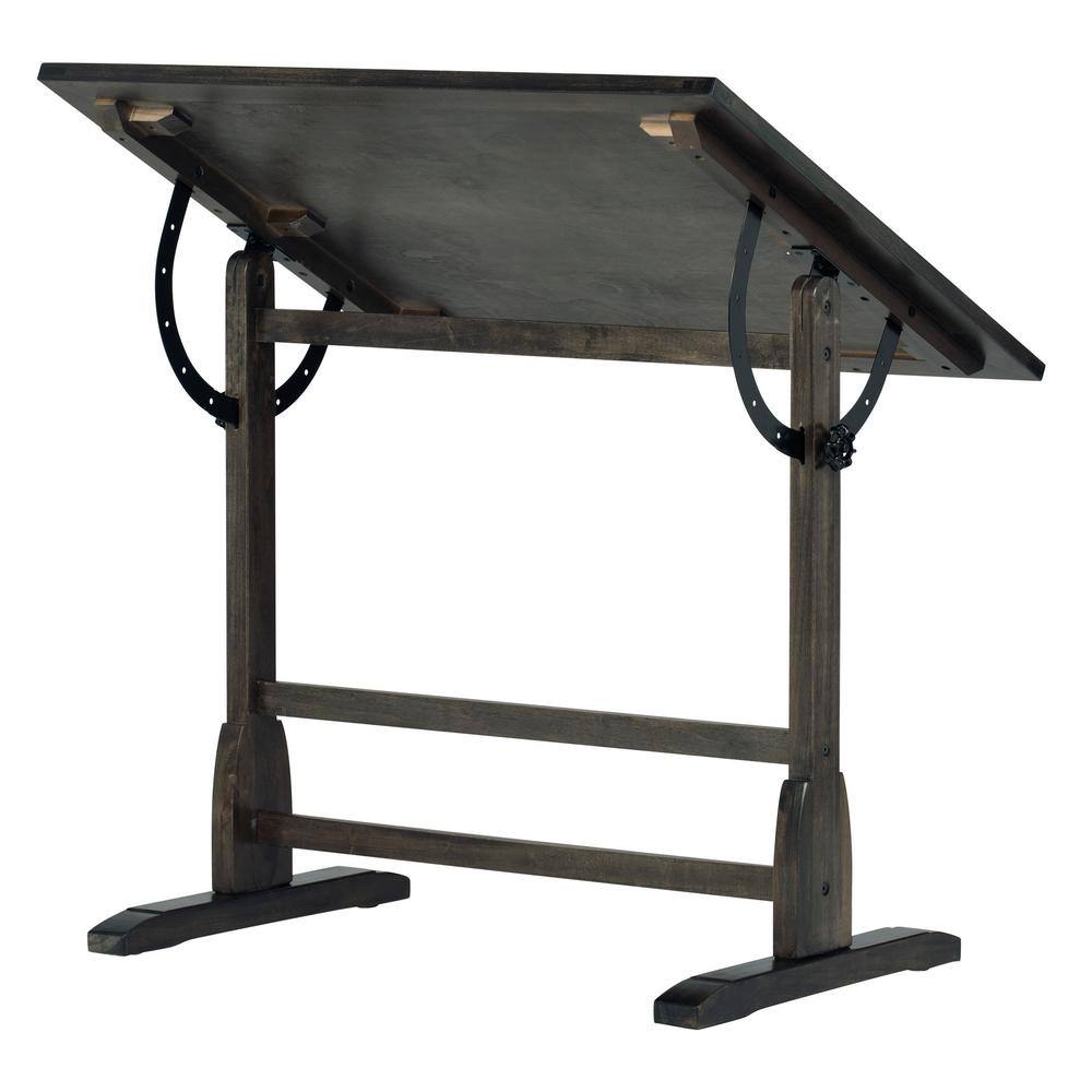 Turn-of-the-Century Distressed Black Solid Wood Adjustable Drafting Table
