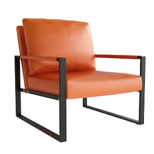 Eureka Mid Century Orange Faux Leather Armchair, Modern Lounge Chair, Retro Single Sofa, Upholstered Leisure Chair