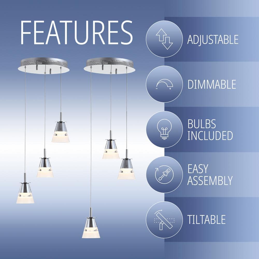 Alain Modern 12.5" Chrome 3-Light Adjustable Cluster LED Pendant
