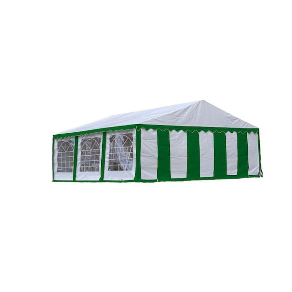 ShelterLogic 20 ft. W x 20 ft. H Party Tent in Green/White with Enclosure Kit/Windows, Galvanized Steel Frame, and Fire-Rated Fabric