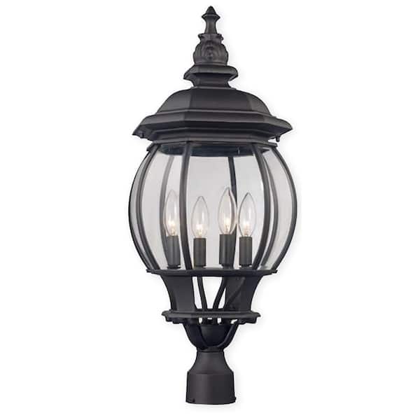 Bel Air Lighting Parsons 4-Light Black Outdoor Lamp Post Light Fixture with Clear Glass