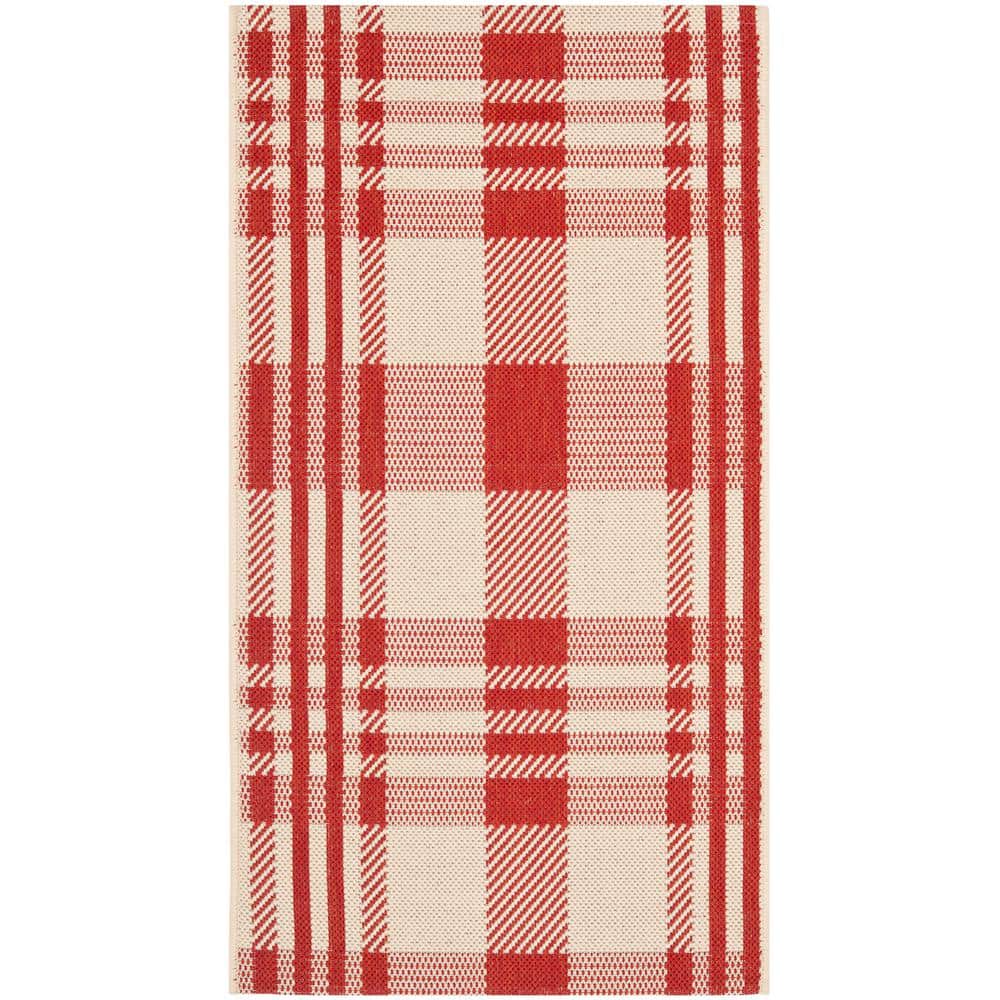Red and Bone Rectangular Synthetic Easy Care Rug, 2' x 3'7"