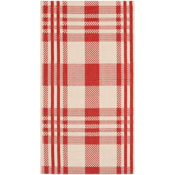 SAFAVIEH Courtyard Red/Bone Doormat 2 ft. x 4 ft. Striped Indoor/Outdoor Patio Area Rug