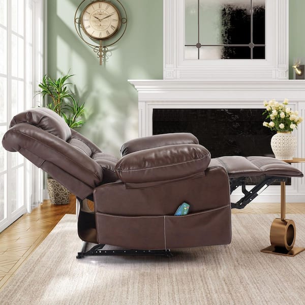 Boyel Living Brown Breathable Leather Manual Recliner Chair
