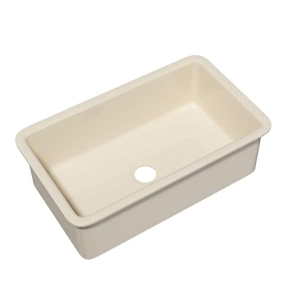 32 in. L x 19 in. W Kitchen Sink Drop-In/Undermount Single Bowl Fireclay Sink Bone with Basket Strainer and Sink Grid