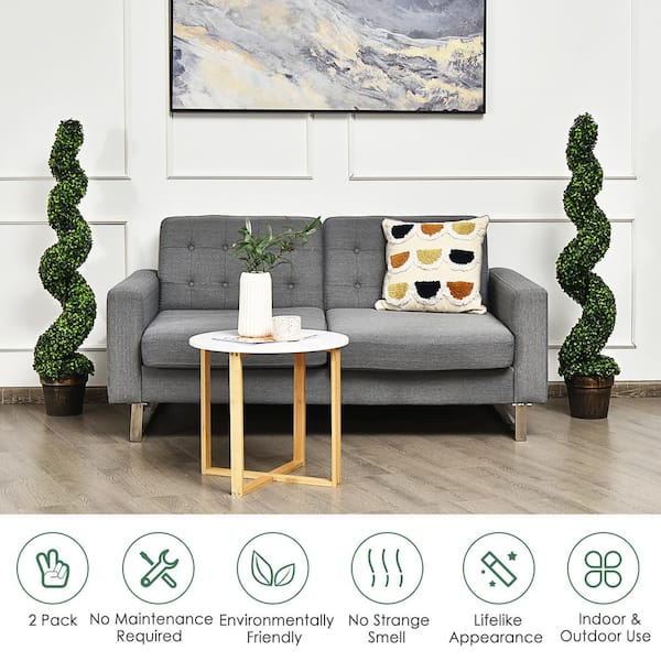 Costway 47 in. Green Artificial Spiral Boxwood Topiary Tree in Pot Indoor Outdoor Decor (2-Pack)