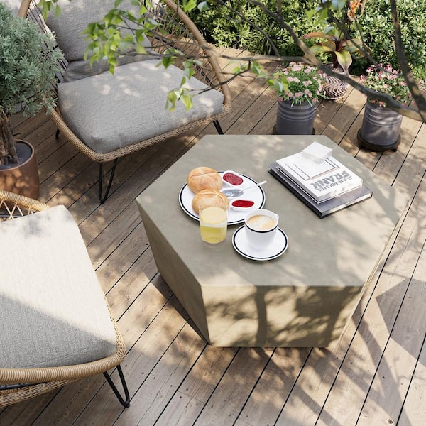 PATIOGUARDER 41 in. Indoor and Outdoor Patio Mgo Concrete Coffee Table in a Beige Hexagon Design
