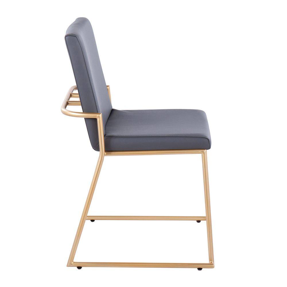 Grey Faux Leather and Gold Metal Upholstered Side Chair Set