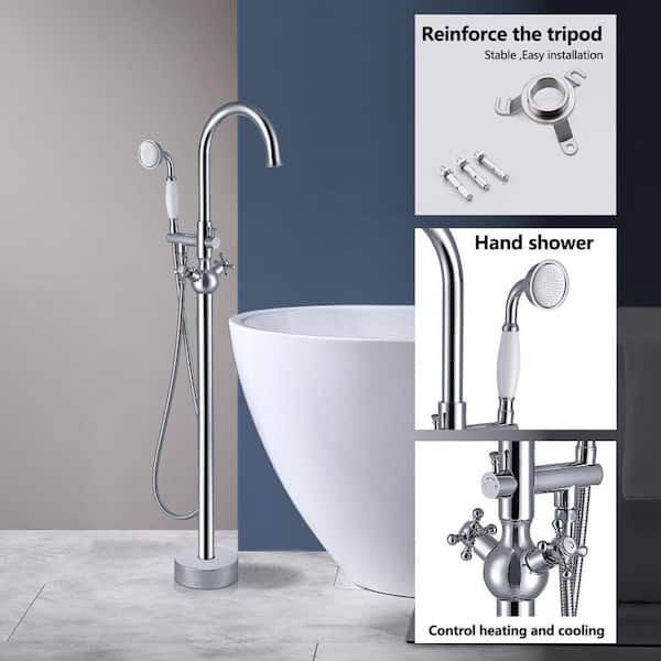 45-1/4 in. 2-Handle Freestanding Tub Faucet with Hand Shower Head in Chrome