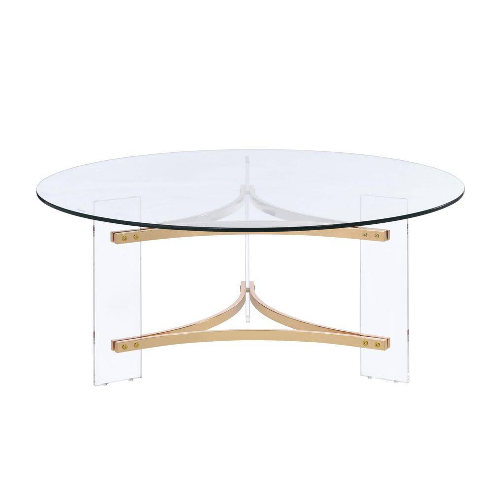 Sosi 41'' Round Clear Glass and Gold Acrylic Coffee Table