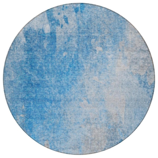 HomeRoots Blue and Gray 8 ft. Round Woven Abstract Round Indoor/Outdoor Area Rug
