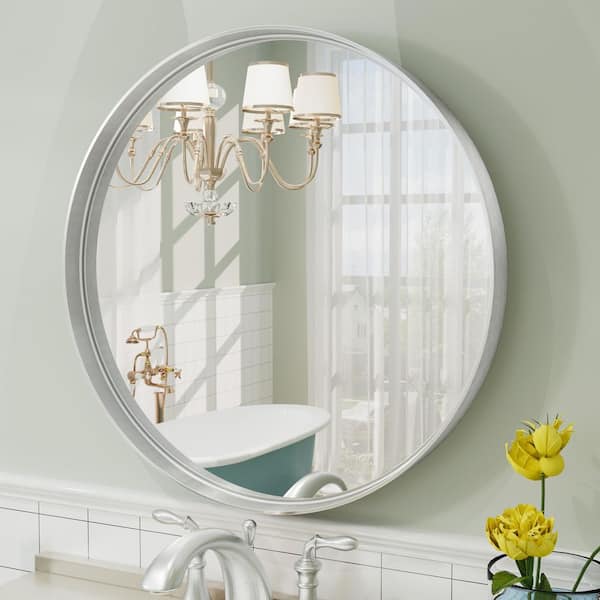 20 in. W x 20 in. H Round Aluminum Alloy Framed French Cleat Mounted Wall Decor Bathroom Vanity Mirror in Brushed Silver