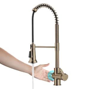 Britt Touchless Sensor Commercial Pull-Down Single Handle Kitchen Faucet in Spot Free Antique Champagne Bronze