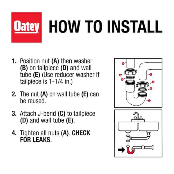 Oatey 1-1/2 in. White Plastic Threaded-Joint Sink J-Bend Drain
