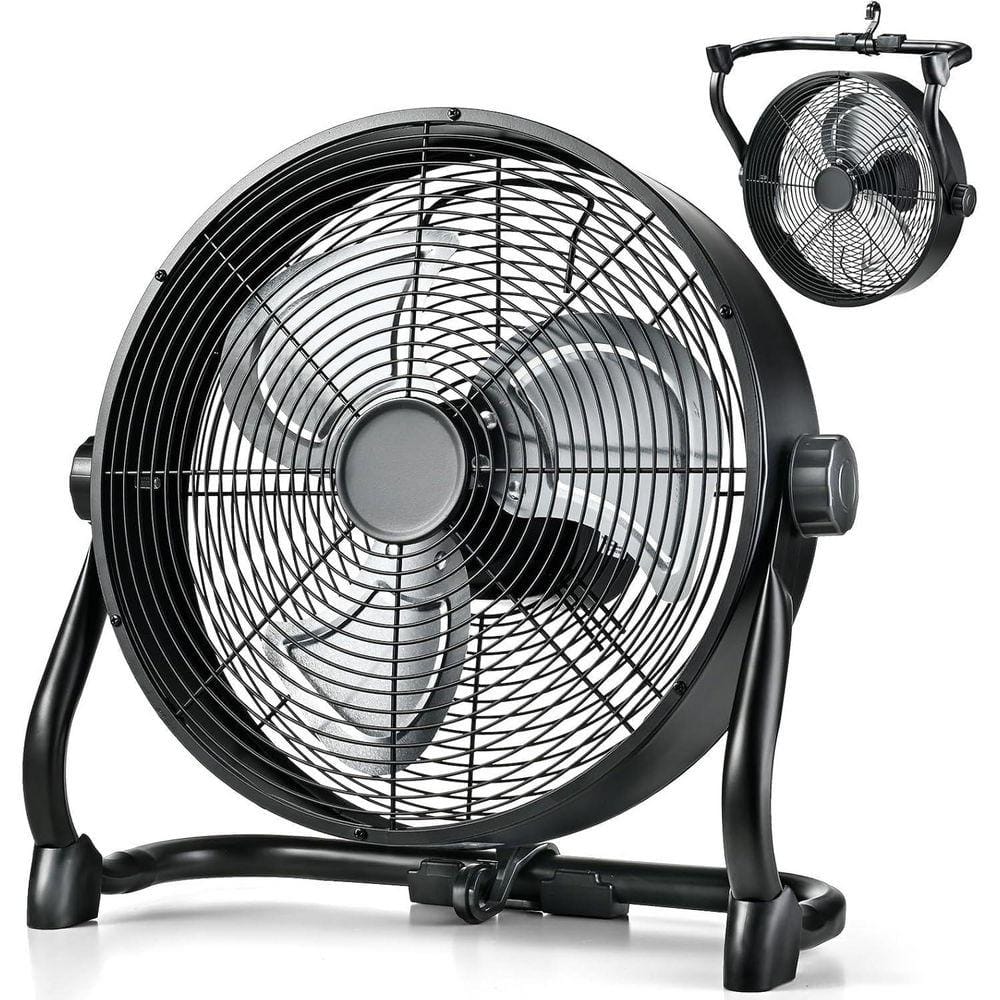 WOCK 12 in. 9-Speed ​​Battery Powered Floor Fan in Black with 360° Tilt, 20H Run Time for Camping Hurricane Home Warehouse