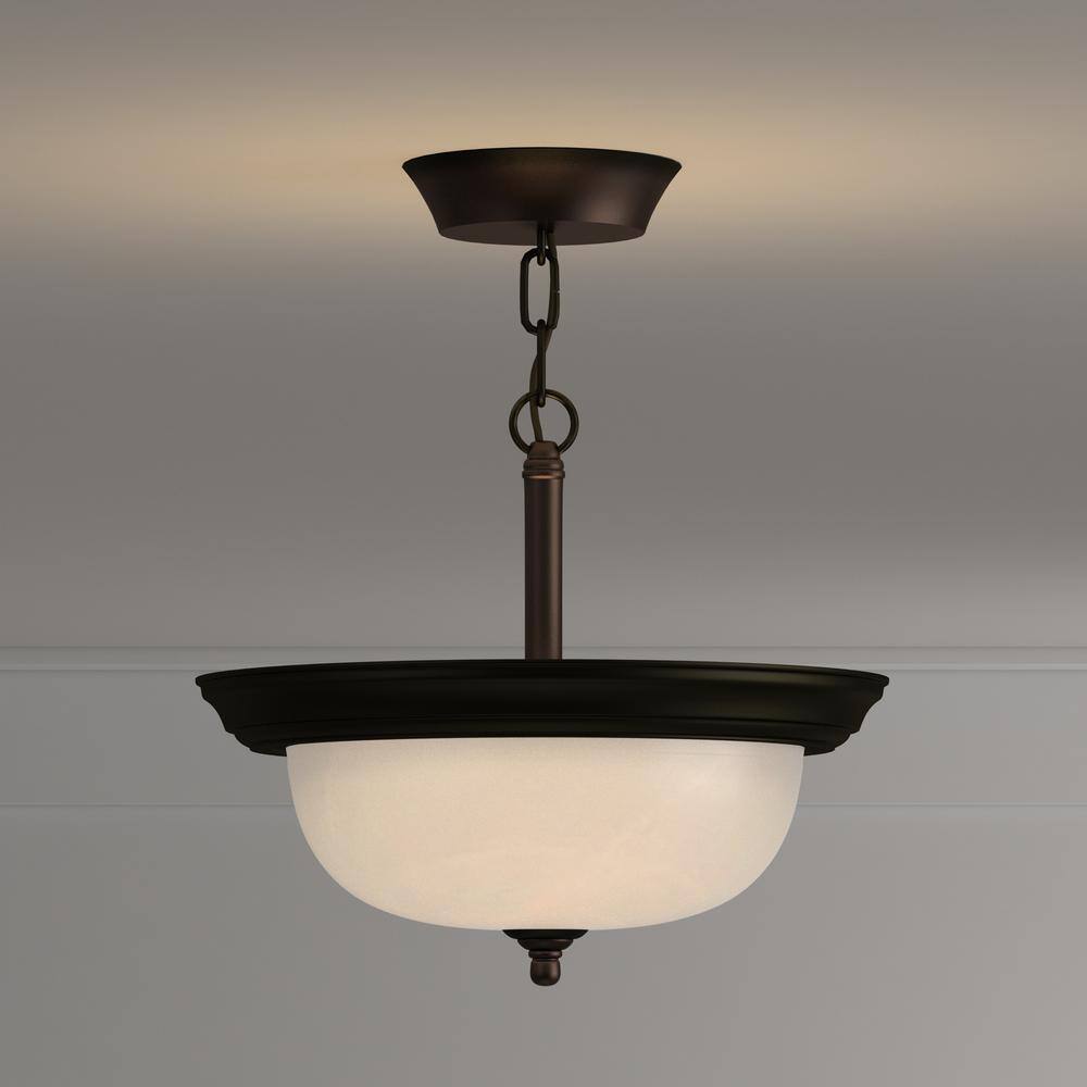 Antique Bronze 2-Light Indoor/Outdoor Glass Bowl Ceiling Fixture