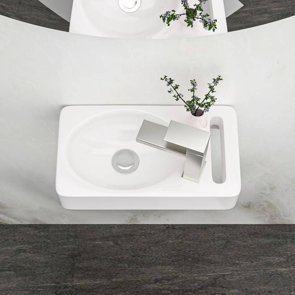 15.75'' White Ceramic Rectangle Wall Mount Bathroom Sink