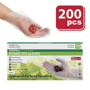 One Size Fits Most Hybrid Disposable Food Handling Long Cuff TPE Gloves Clear (200-Count)
