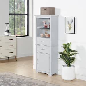 60 in.H 2 Piece Gray Corner Floor Storage Cabinet for Bathroom Office Kitchen Living Room