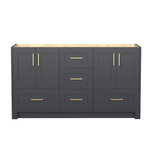 60 in. W x 21.5 in. D Freestanding Bath Vanity Cabinet without Top Solid Wood Bath Vanity Base Charcoal Gray Assembled