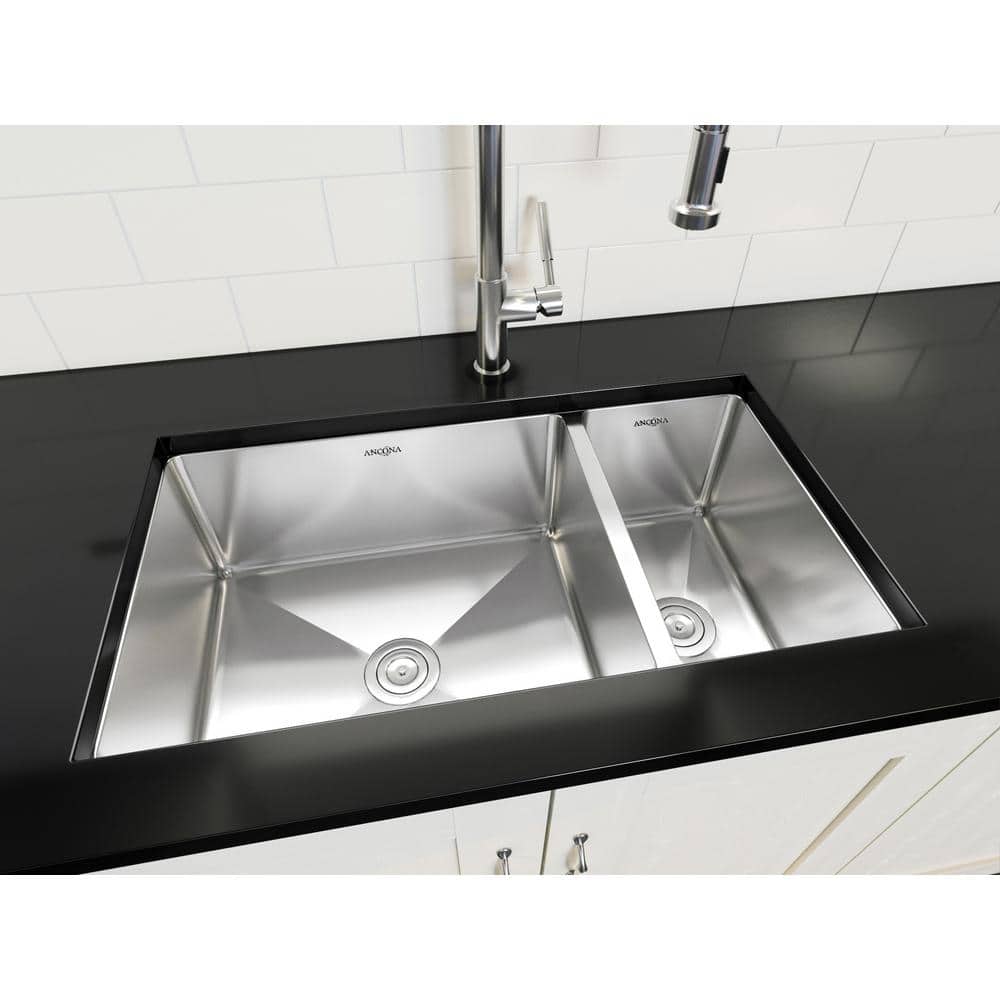 Prestige 32'' Satin Stainless Steel Double Bowl Undermount Kitchen Sink