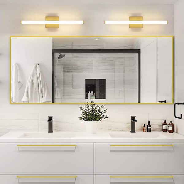 Felecie 23.6 in. 1-Light Modern Gold Linear LED Bathroom Vanity Light over Mirror Integrated LED Wall Light