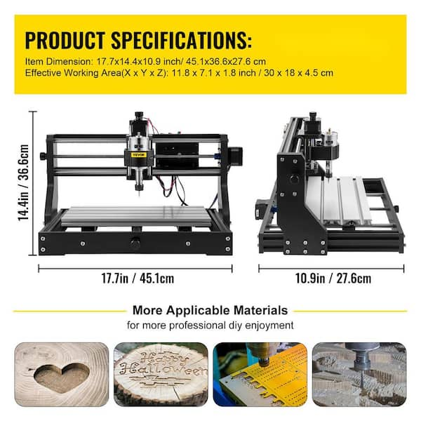 VEVOR CNC 3018-PRO 3 Axis CNC Router Kit GRBL Control Plastic Acrylic PCB  PVC Wood Carving Milling Engraving Machine DKJ3018PROJCK0001V1 - The Home  Depot