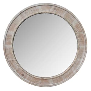 31.5 in. W x 31.5 in. H Round Framed Natural Wood Decorative Wall Mirror