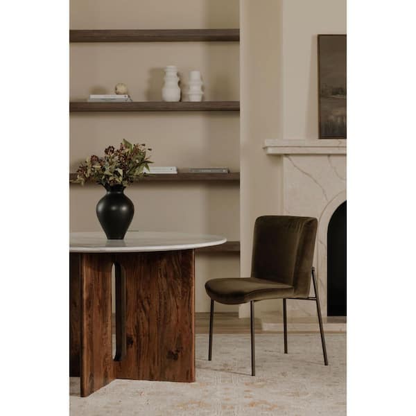 Amaris Faux Green Mohair Performance Fabric with Curved Back and Bronze Metal Frame Dining Chair