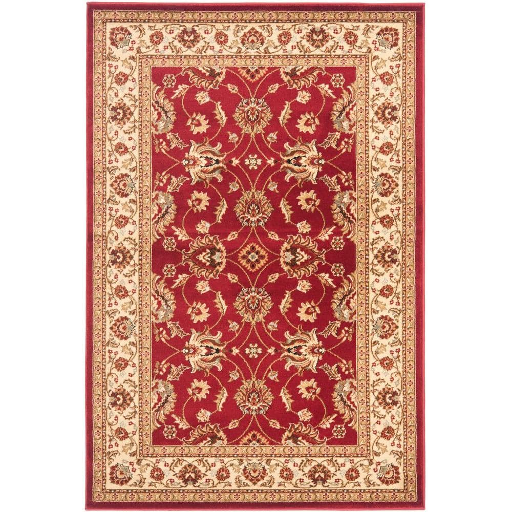 Red and Ivory 4' x 6' Synthetic Safavid Style Area Rug