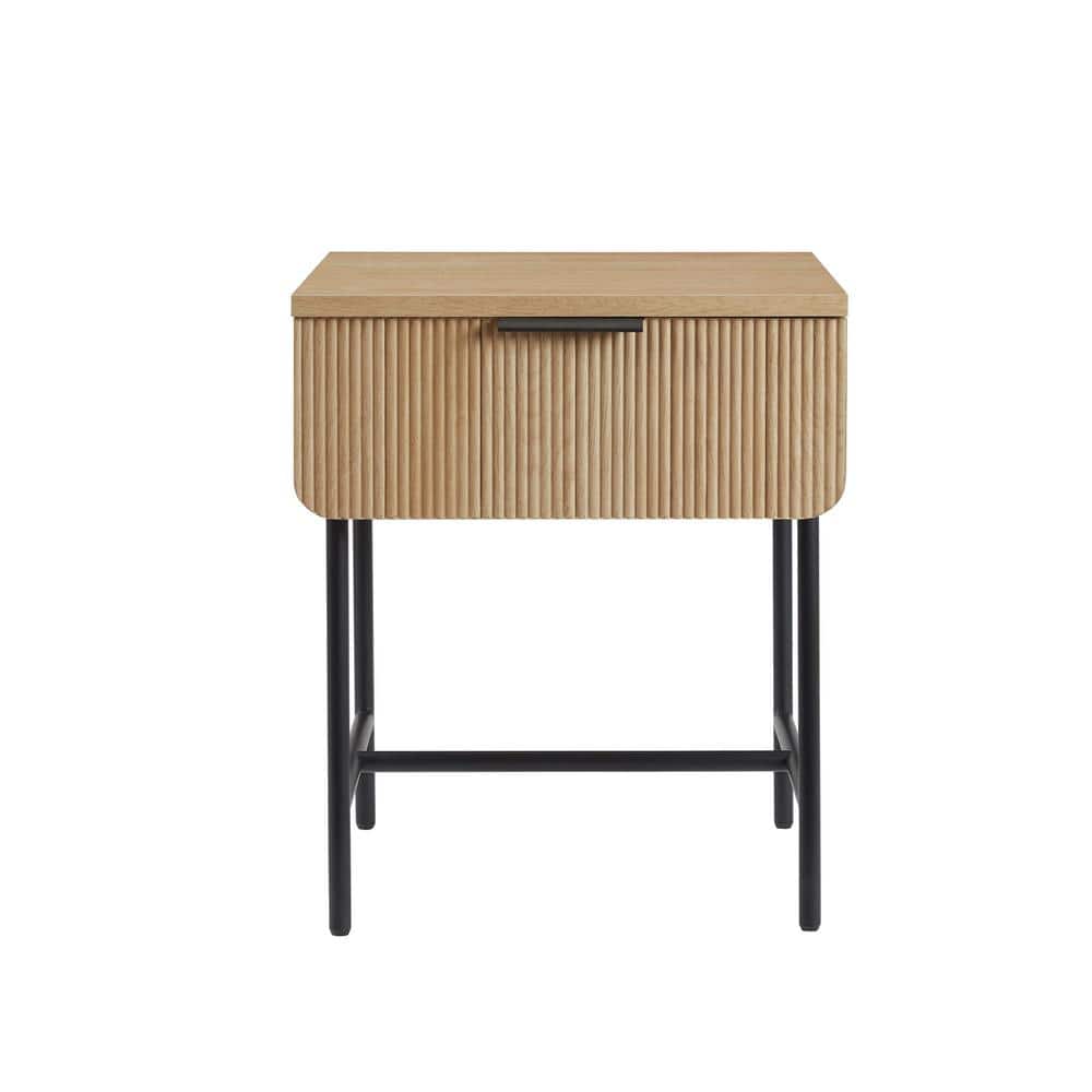 Modern Coastal Oak and Black Fluted Drawer Side Table
