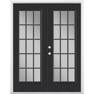 60 in. x 80 in. Jet Black Steel Prehung Right-Hand Inswing 15-Lite Clear Glass Patio Door with Brickmold