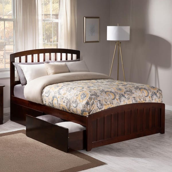 AFI Richmond Walnut Full Solid Wood Storage Platform Bed with Matching Foot Board with 2 Bed Drawers