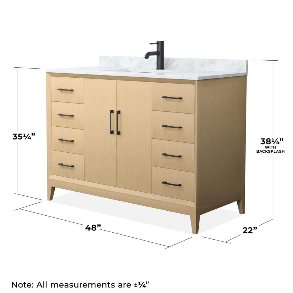 Janna 48" White Oak Freestanding Single Vanity with Marble Top and Matte Black Hardware