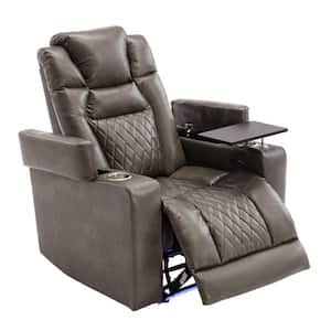 Gray Power Motion Recliner, Home Theater Seating with 2 Cup Holders,Swivel Tray Table, USB Charging Port and Arm Storage