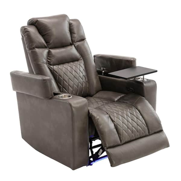 Polibi Gray Power Motion Recliner, Home Theater Seating with 2 Cup Holders,Swivel Tray Table