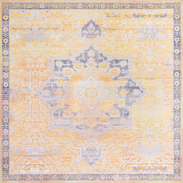 Renaissance Roma Tuscan Yellow 10 ft. Square Machine Washable Area Rug