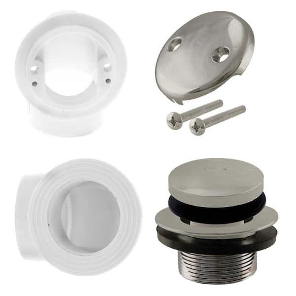 Westbrass Sch. 40 PVC 1-1/2 in. Course Thread Plumber's Pack Tip-Toe Bathtub Drain with Two-Hole Elbow, Stainless Steel