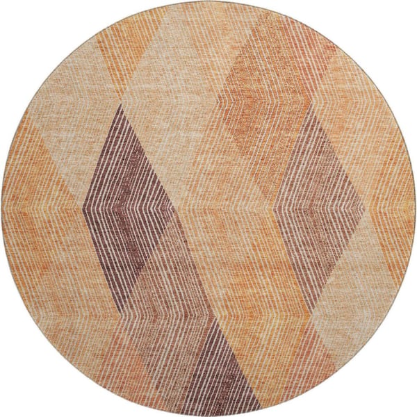 Addison Rugs Mayfield Premium Machine Washable Abstract AMF962 Orange 8 ft. x 8 ft. Round Rug