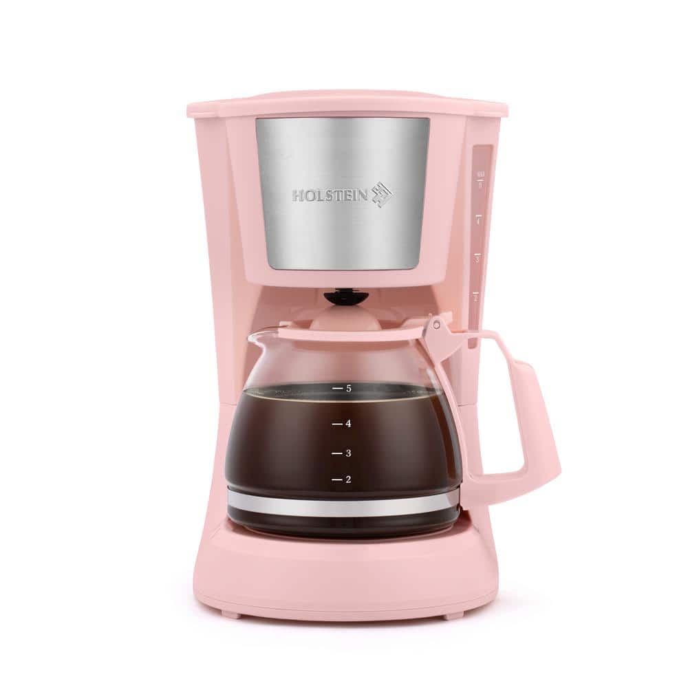 HOLSTEIN HOUSEWARES 5-Cup Coffee Maker Pink Stainless Steel HH-0914701K ...