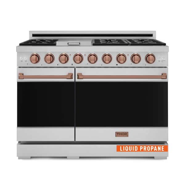 Gordon Ramsay Series 48 in. 6-Burners Double Oven Gas Range in SS/Rose Gold with Convection and Grill in Propane