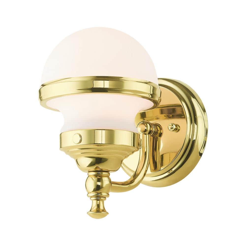 Oldwick Polished Brass 1-Light Sconce with Satin Opal White Glass