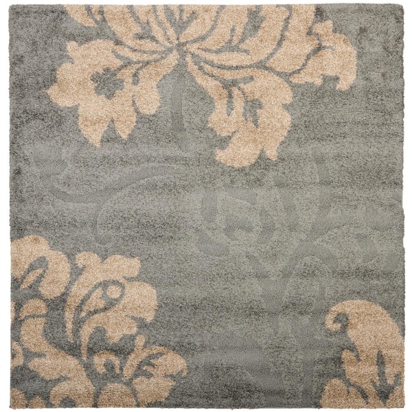 SAFAVIEH Florida Shag Gray/Beige 7 ft. x 7 ft. Square Solid Floral Area Rug
