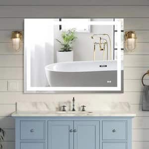 ALINA 48 in. W x 36 in. H Rectangular Frameless LED Light Wall Bathroom Vanity Mirror in Aluminum,Defogger, Memory,6000K