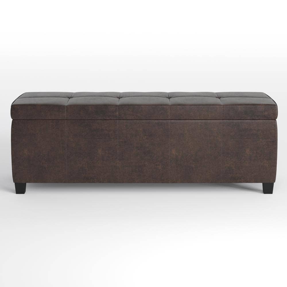 Distressed Brown Faux Leather Tufted Storage Footstool