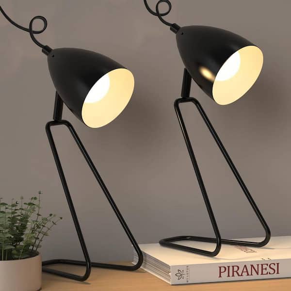 12.5 in. Modern Black Table Lamp Set of 2, 350° Rotatable Small Desk Lamp for Study, Bedroom, Office, Dorm