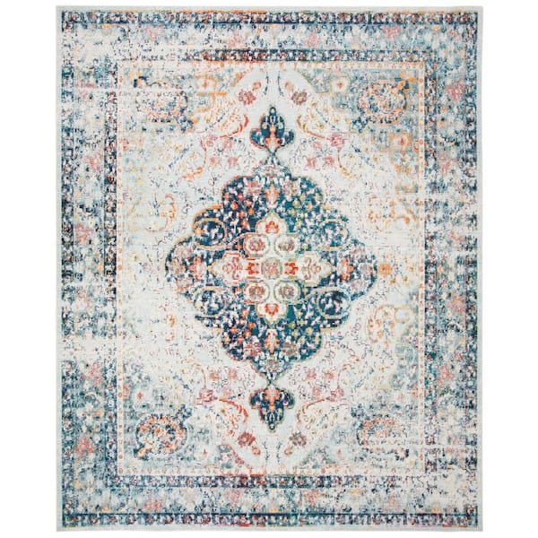 SAFAVIEH Crystal 8 ft. x 10 ft. Blue/Ivory Distressed Medallion Area ...