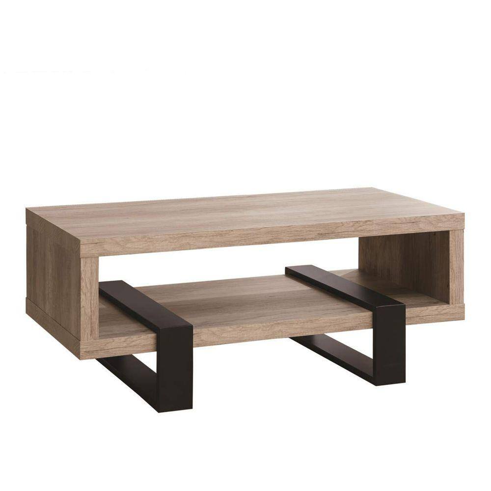 Benjara 48 in. Brown/Black Large Rectangle Wood Coffee Table with Open ...